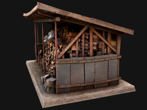 Fire Wood Storage Shelters Medieval Barn Warehouse Model 3D
