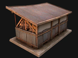 Fire Wood Storage Shelters Medieval Barn Warehouse 3D Model