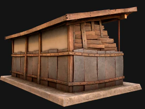 Fire Wood Storage Shelters Medieval Barn Warehouse 3D Model