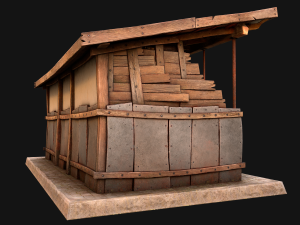 Fire Wood Storage Shelters Medieval Barn Warehouse Model 3D