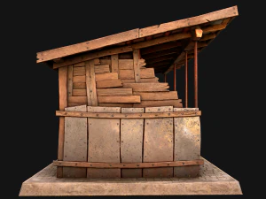Fire Wood Storage Shelters Medieval Barn Warehouse 3D Model