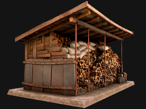 Fire Wood Storage Shelters Medieval Barn Warehouse Model 3D