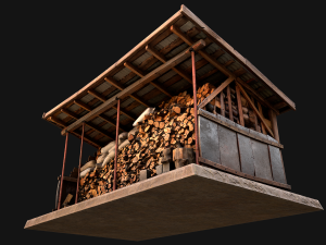 Fire Wood Storage Shelters Medieval Barn Warehouse Model 3D