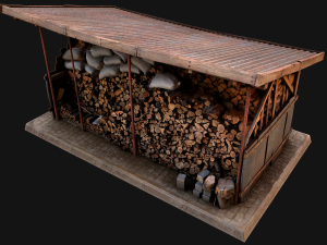 Fire Wood Storage Shelters Medieval Barn Warehouse Model 3D