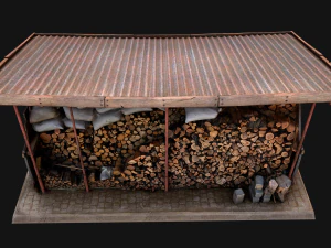 Fire Wood Storage Shelters Medieval Barn Warehouse 3D Model