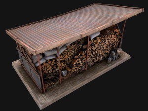 Fire Wood Storage Shelters Medieval Barn Warehouse Model 3D