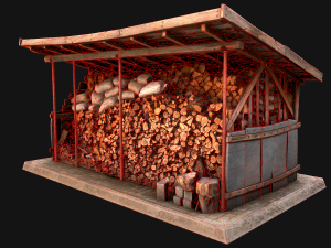 Fire Wood Storage Shelters Medieval Barn Warehouse Model 3D