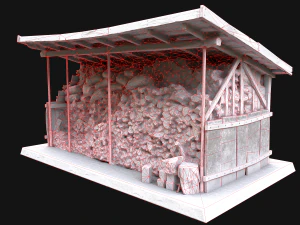 Fire Wood Storage Shelters Medieval Barn Warehouse 3D Model