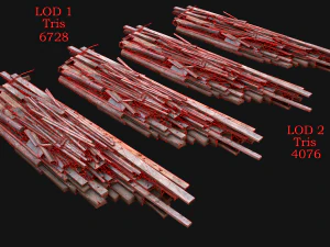 Pile of Planks Boards and Logs Firewood 3D Model