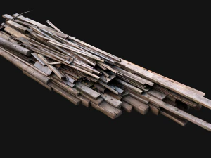 Pile of Planks Boards and Logs Firewood 3D Model