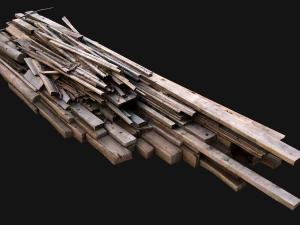 Pile of Planks Boards and Logs Firewood 3D Model