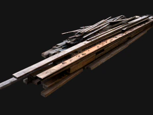 Pile of Planks Boards and Logs Firewood 3D Model