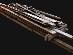 Pile of Planks Boards and Logs Firewood 3D Model