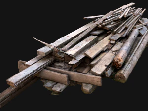 Pile of Planks Boards and Logs Firewood 3D Model