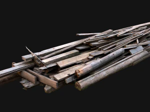 Pile of Planks Boards and Logs Firewood 3D Model