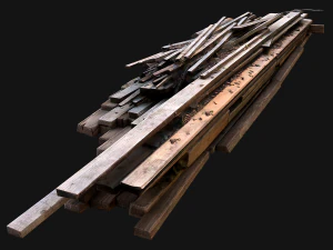 Pile of Planks Boards and Logs Firewood 3D Model
