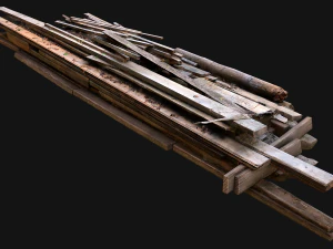 Pile of Planks Boards and Logs Firewood 3D Model
