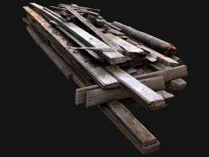 Pile of Planks Boards and Logs Firewood 3D Model