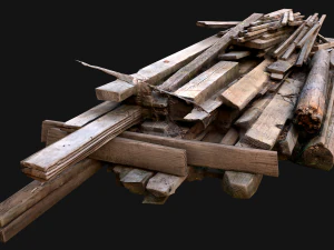 Pile of Planks Boards and Logs Firewood 3D Model