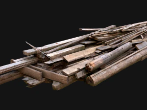 Pile of Planks Boards and Logs Firewood 3D Model