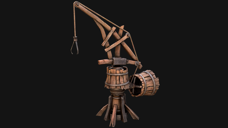 Medieval Crane Steampunk Quarry 3D Модель .c4d .max .obj .3ds .fbx .stl .blend 
