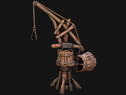 Mittelalterlicher Kran-Steampunk-Steinbruch 3D Modell