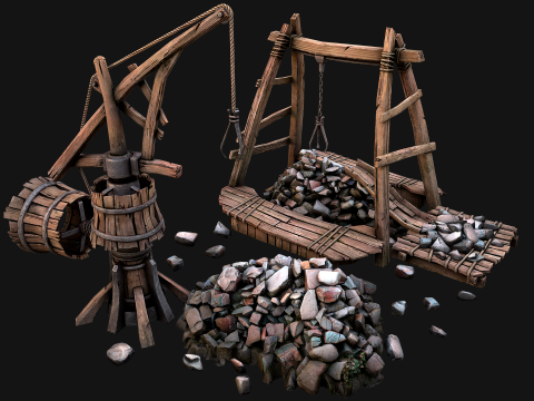 Medieval Quarry Mine with Crane Pack 3D Model