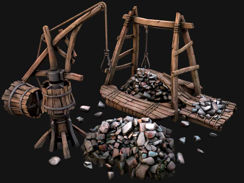 Miniera di cava medievale con pacchetto gru Modello 3D