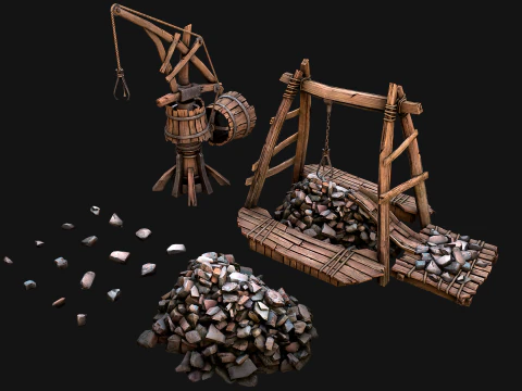 Medieval Quarry Mine with Crane Pack 3D Model