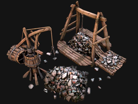 Medieval Quarry Mine with Crane Pack 3D Model