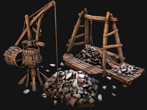 Medieval Quarry Mine with Crane Pack 3D Model