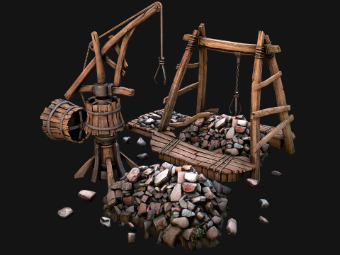 Medieval Quarry Mine with Crane Pack Model 3D