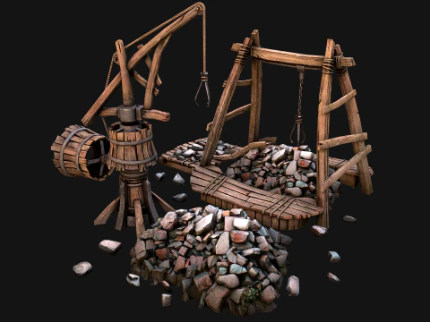 Medieval Quarry Mine with Crane Pack 3D Model
