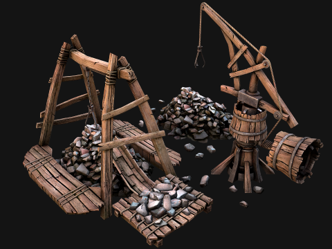 Medieval Quarry Mine with Crane Pack Model 3D