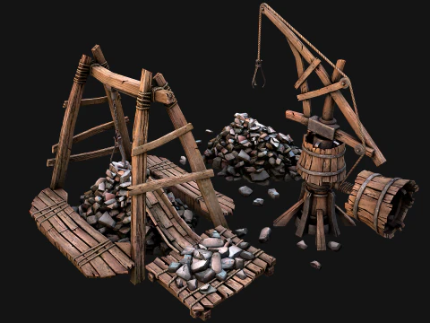 Medieval Quarry Mine with Crane Pack 3D Model