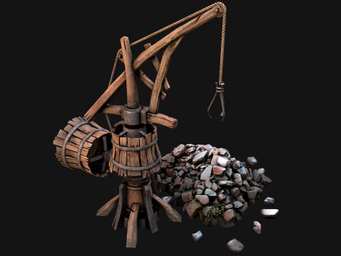 Medieval Quarry Mine with Crane Pack 3D Model