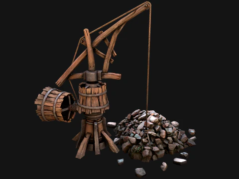 Medieval Quarry Mine with Crane Pack 3D Model