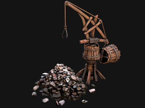 Medieval Quarry Mine with Crane Pack 3D Model