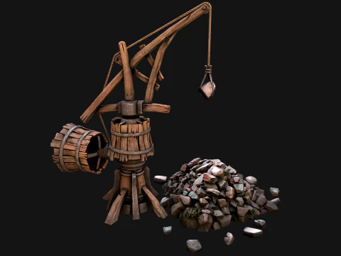Medieval Quarry Mine with Crane Pack 3D Model