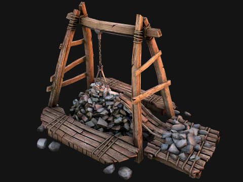 Medieval Quarry Mine with Crane Pack 3D Model