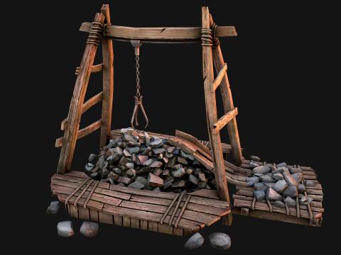Medieval Quarry Mine with Crane Pack 3D Model