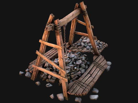 Medieval Quarry Mine with Crane Pack 3D Model