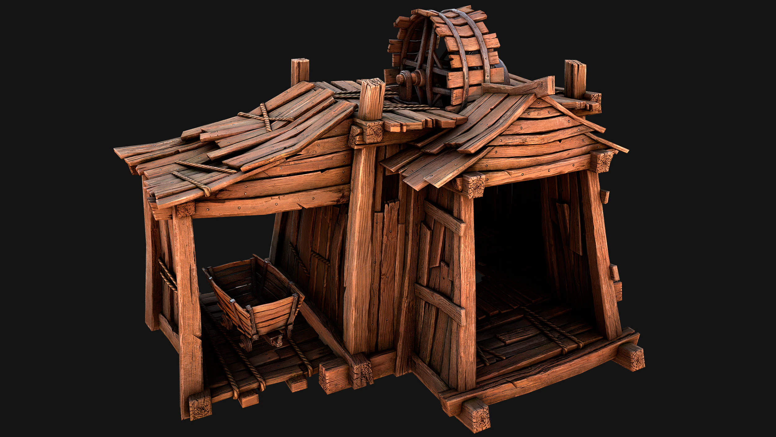 Medieval Mine Steampunk and Mining Cart 3D Model .c4d .max .obj .3ds .fbx .stl .blend 