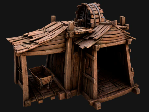 Medieval Mine Steampunk and Mining Cart 3D Model