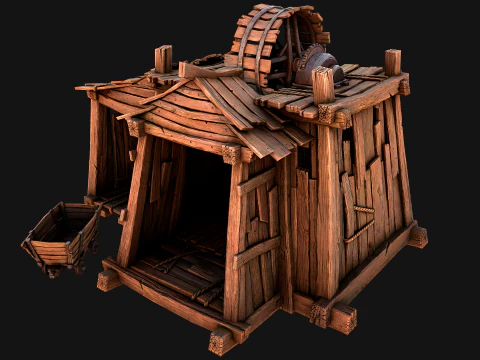 Medieval Mine Steampunk and Mining Cart 3D Model