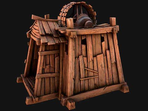 Medieval Mine Steampunk and Mining Cart 3D Model