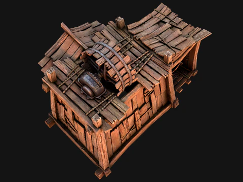 Medieval Mine Steampunk and Mining Cart 3D Model