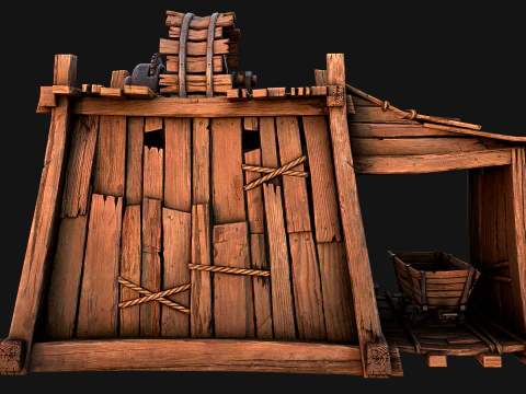 Medieval Mine Steampunk and Mining Cart 3D Model