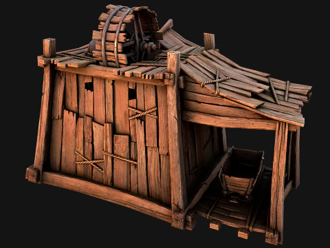 Medieval Mine Steampunk and Mining Cart 3D Model