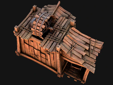 Medieval Mine Steampunk and Mining Cart 3D Model